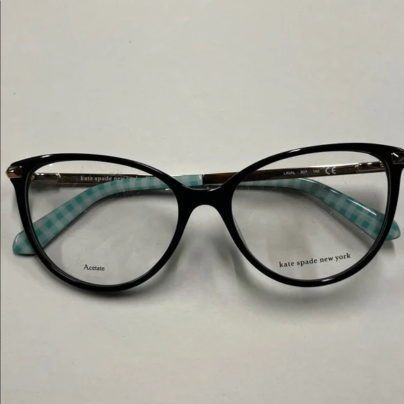 KATE SPADE NWOT Modern Cat Eye 54-16-140 Mint/WHT Gingham Gold Accent Frame - Picture 15 of 16